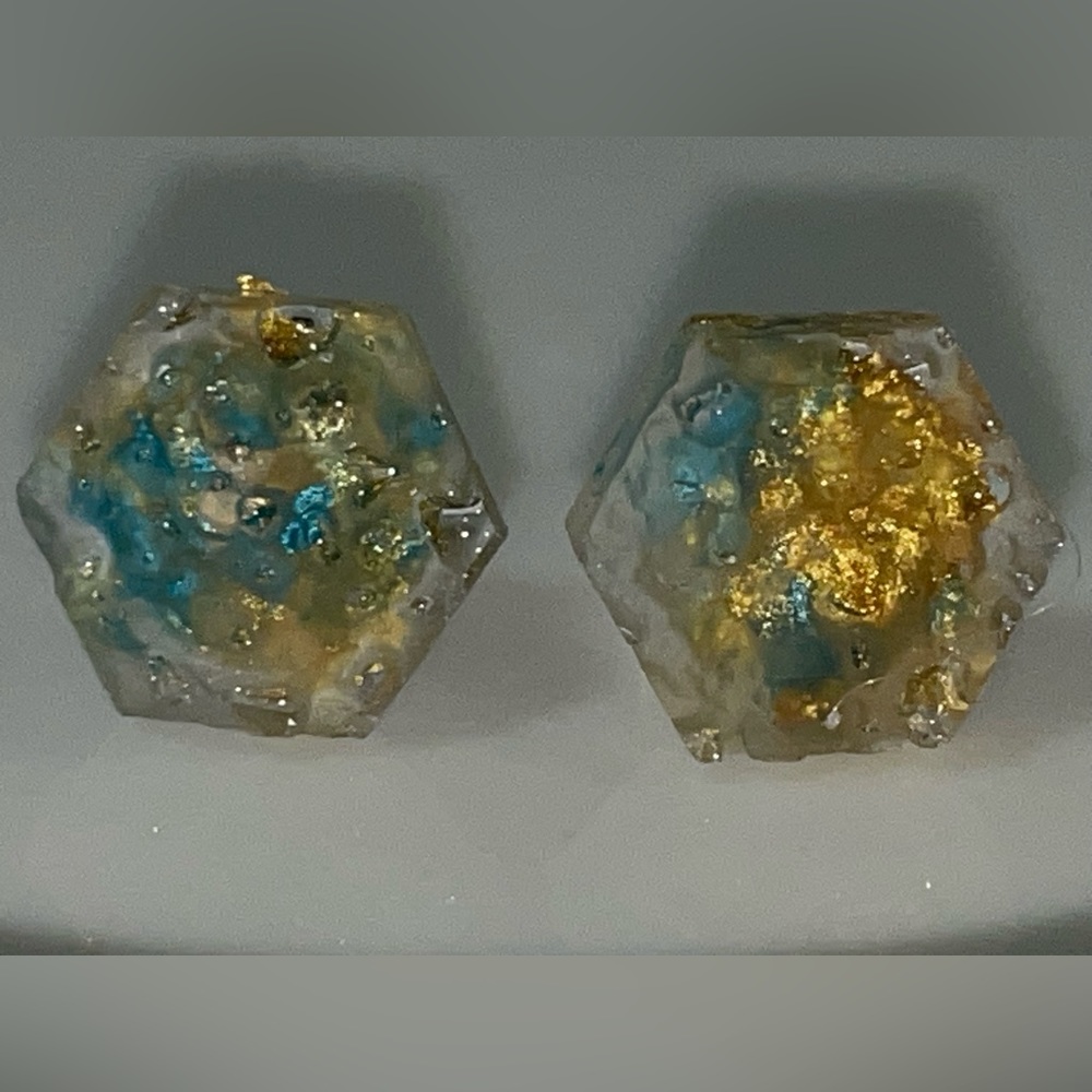Turquoise/Gold Stud Earrings - Matte Finish